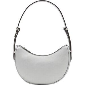 Small Crescent Smooth Faux Leather Bag Light Grey
